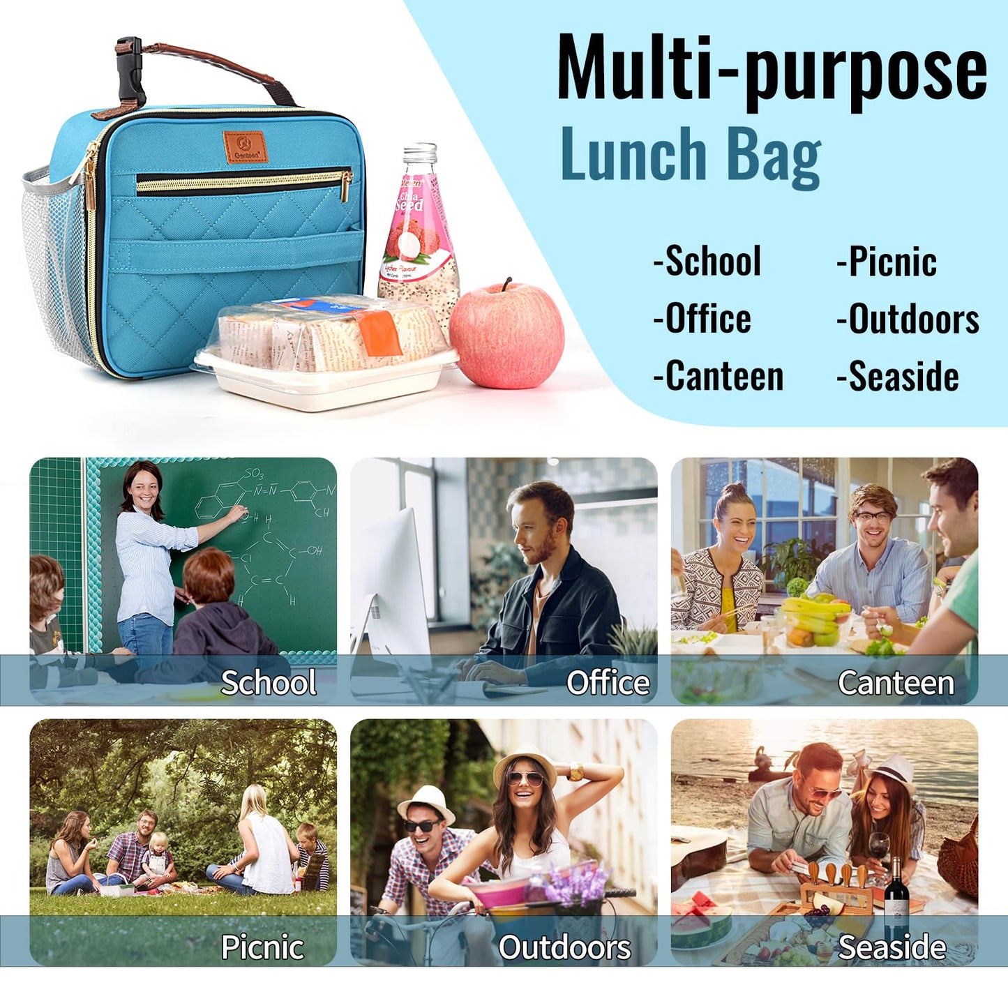 Genteen Lunch Box for Kids, Boys - Insulated Small LunchBox Reusable, Zip Closure & Buckle Handle, Portable Cooler for Work, School, Travel (Light Green)
