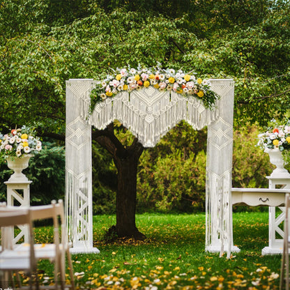 ANMINY Boho Macrame Wedding Backdrop for Arbor Arch Large Macrame Curtains Wall Hanging Handmade Window Doorway Macrame Curtains Tapestry Art Decor with Tassels 79''W x 79''L