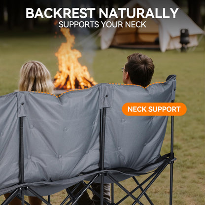 Huskfirm 3 Person Camping Chair Padded Loveseat Camping Chair Folding Camping Couch Portable Double Camping Chairs Heavy Duty Camp Chair for Adults Outdoor Lawn with Two Cup Holders and Carry Bag