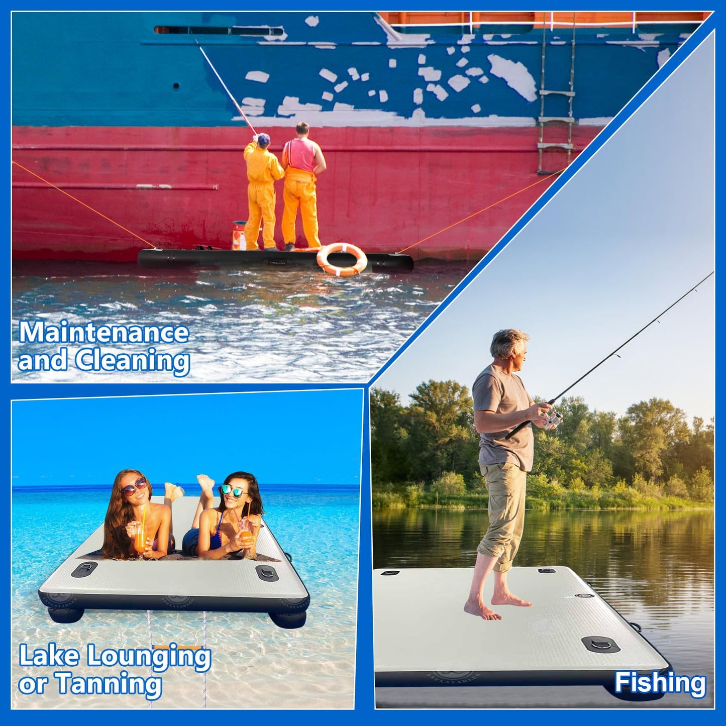 Inflatable Floating Dock 8ft Inflatable Dock Floating Platform with 2 Bottom Pontoons, Heavy Duty Drop Stitch Inflatable Dock for Lake, Boating, Pool