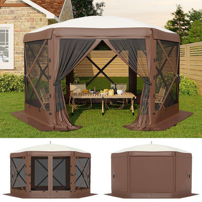 11.5x11.5FT Pop Up Canopy Tent, One-Push Setup Patio Gazebo with Removable Top & Wind Cloths, 6-Sided Outdoor Shelter for Camping, Backyard Parties, Events