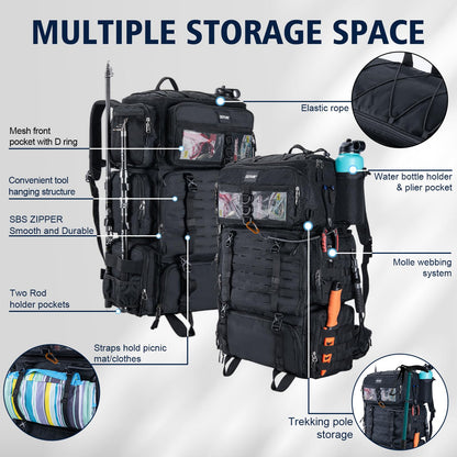 Goture Fishing Backpack with Cooler,72L Large 600D Tackle Backpack with Rod Holders,Dry & Wet Split Compartment,Adjustable Main Compartment,Rain Cover,Insulated Tactical Bag for Travel Camping Hiking