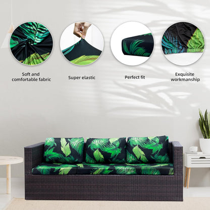 BIETYONE Outdoor Couch Cushion Covers - 8Pcs Washable & Reusable Protector | Green Leaf Design
