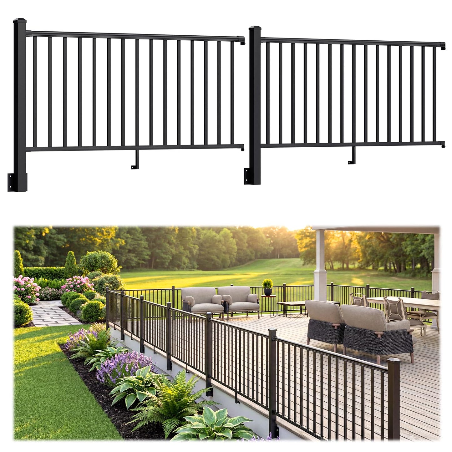 Egadis 2 Pack 36in H x 6ft W Side Mount Aluminum Deck Railing Kit, Black Textured Powder-Coat Finish Fascia Mount Modular Rail System for Outdoor Decks, Porches & Balconies (2 Post, 2 Panel)