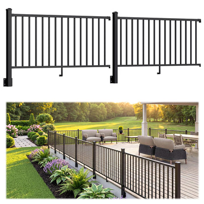 Egadis 2 Pack 36in H x 6ft W Side Mount Aluminum Deck Railing Kit, Black Textured Powder-Coat Finish Fascia Mount Modular Rail System for Outdoor Decks, Porches & Balconies (2 Post, 2 Panel)