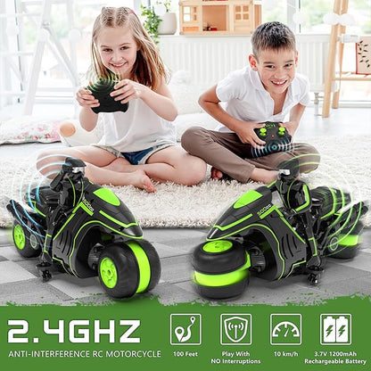 Eulogia Remote Control Motorcycle 360° Spinning Wheel RC Stunt Motocross Toys High Speed Riding Model with Rechargeable Battery Drift Motorbikes for Kids Gift for Boys &amp Girls Ages 5+