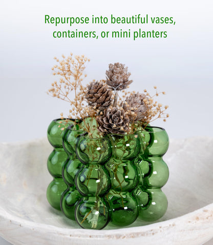 Non-Toxic Soy Candle in Decorative Bubble Glass — 6 oz Modern Green Glass Candle with Winter Applewood Scent