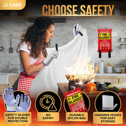 JJ CARE Fire Blanket – 14 Packs with Hooks and Gloves – 40"x40"-Emergency Fire Blanket for Home & Kitchen, High Heat Resistant Fire Suppression Blankets for Home Safety, Kitchen, and Camping