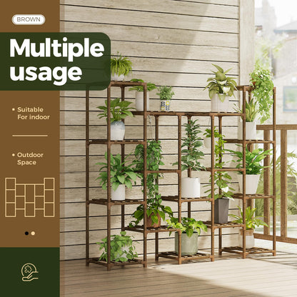 Bamworld Large Hanging Plant Stand Indoor Tall Plant Shelf Outdoor 14 Pots Large Plant Rack for Living Room Patio, Balcony and Garden