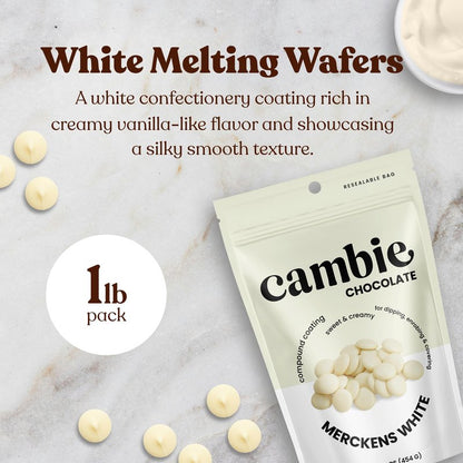 Merckens White Melting Chocolate - 1 Pound of Premium Quality White Chocolate Flavored Melting Wafers to make Dubai Chocolate Bar, Cake Pops, Cocoa Bombs, & Homemade Desserts