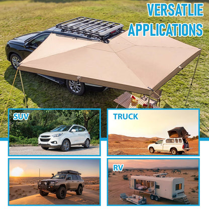 Canchiing 270 Degree Awning for SUV Truck RV, Heavy Duty Waterproof Car Awning with UPF 50+ Sun Protection, Easy Setup Overland Driver Side, 65 Sq Ft Coverage for Camping Outdoor