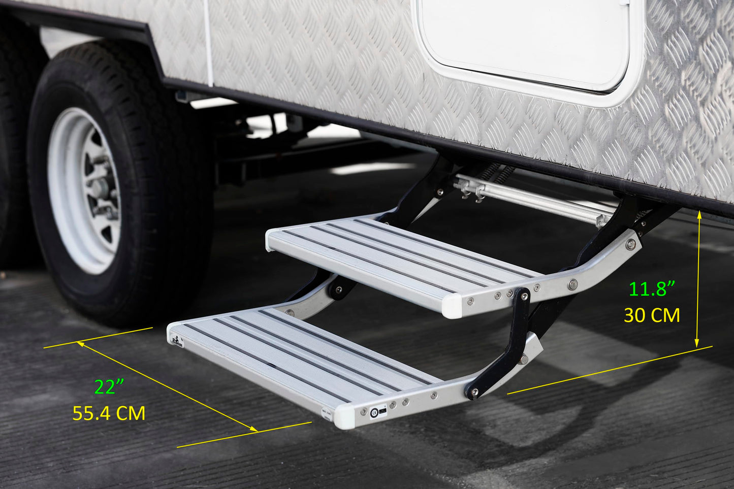 GEARFLAG Manual RV Double Step – Folding Aluminum Entry Step with Anti-Slip Surface, 440 lbs Capacity – for Camper, Trailer, Motorhome, Utility Trailer