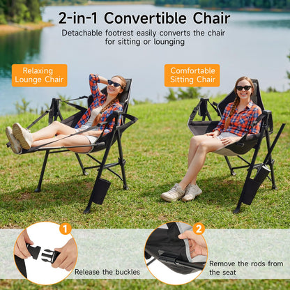 Dovov Hammock Camping Chair with Removable Footrest, 400lbs Heavy Duty Portable Swing Chair Outdoor with Adjustable Back, Foldable Camping Chair with Headrest and Cup Holder for Camping, Patio, Lawn