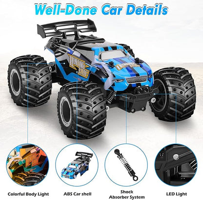 Remote Control Car Remote Control Truck 2.4Ghz All Terrain Off-Road Monster Truck 20 KM/H Rc Cars with LED Bodylight and 2 Rechargeable Batteries Toys for Boys