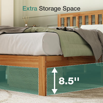 Novilla Queen Bed Frame with Headboard, Solid Wood Bed Frame Foundation with Wood Slat Support, No Box Spring Needed, Easy Assembly, Oak