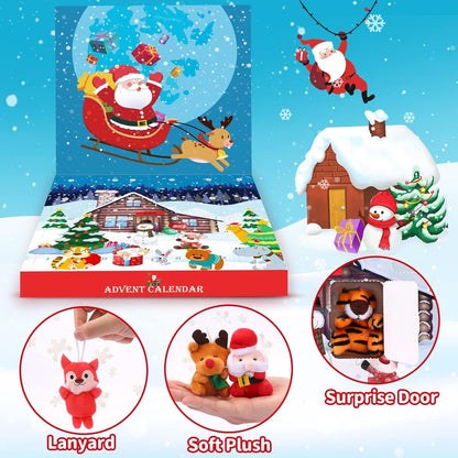 Advent Calendar 2025 - Kids' 24-Day Christmas Countdown with Mini Animal Plush Toys & Decorations