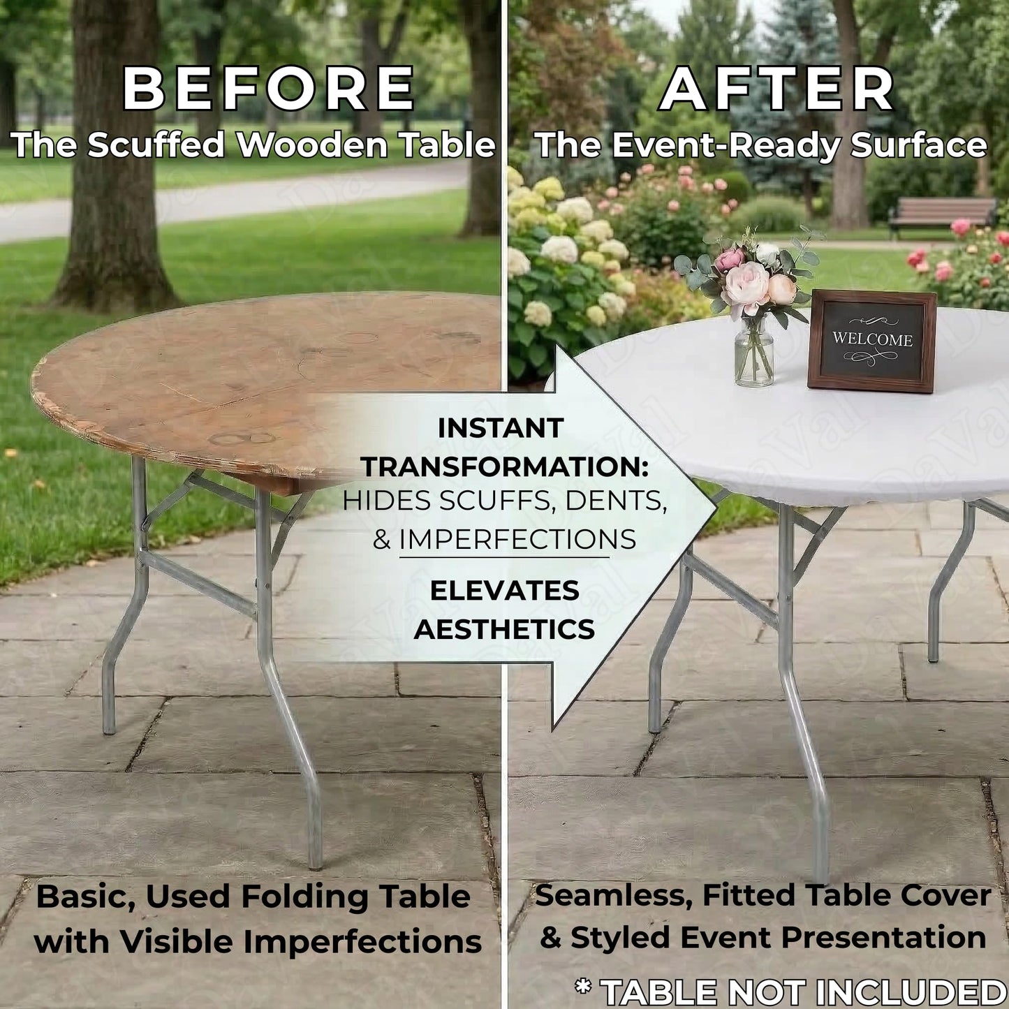 Kwik-Covers 10 Pack of Round Plastic Table Covers - 60" or 72" Round - Indoor or Outdoor Fitted Covers (Tables NOT Included) (White, 72" Round)