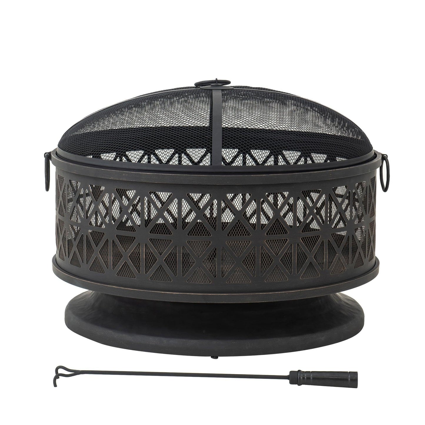 Sunjoy 30 in. Outdoor Fire Pit, Patio Black Round Wood-Burning Steel Firepit Large Fire Pits for Outside with Spark Screen and Fire Poker