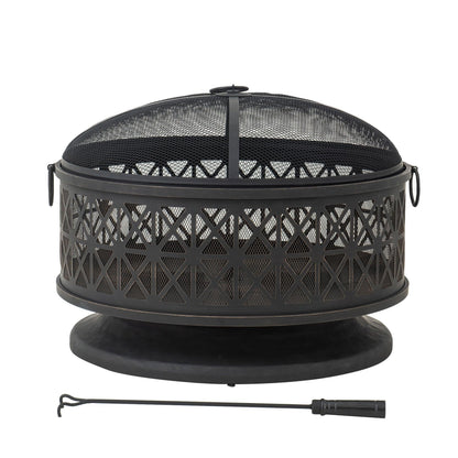 Sunjoy 30 in. Outdoor Fire Pit, Patio Black Round Wood-Burning Steel Firepit Large Fire Pits for Outside with Spark Screen and Fire Poker