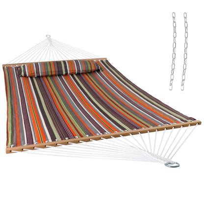 Sunnydaze Quilted Double Hammock for Outside with Spreader Bars and Pillow - 450 lb Capacity, 74x55 Inch Bed, UV Resistant, Quick Dry - Chains Included, Stand Sold Separately - Canyon Sunset