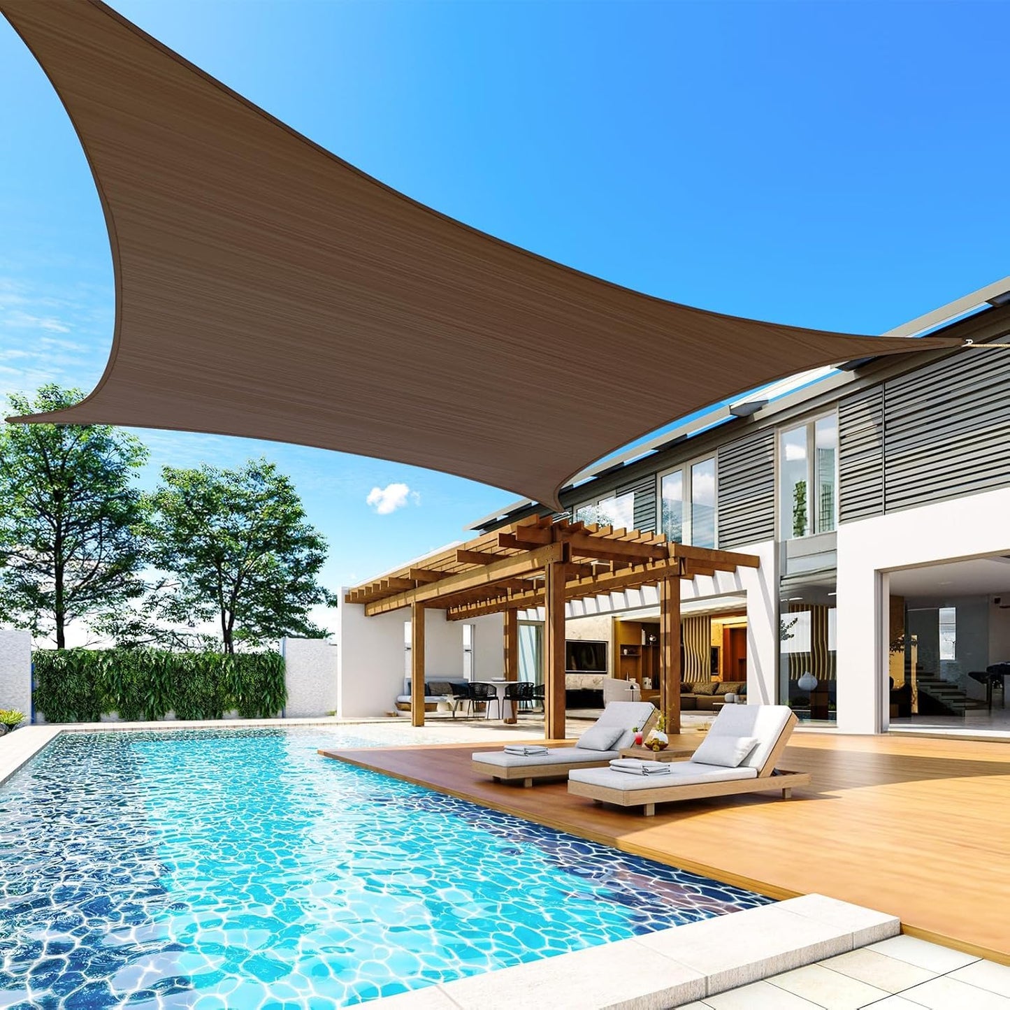 Quictent 20x16ft 185G HDPE Rectangle Sun Shade Sail Canopy 98% UV Block Outdoor Patio Garden with Hardware Kit (Brown)
