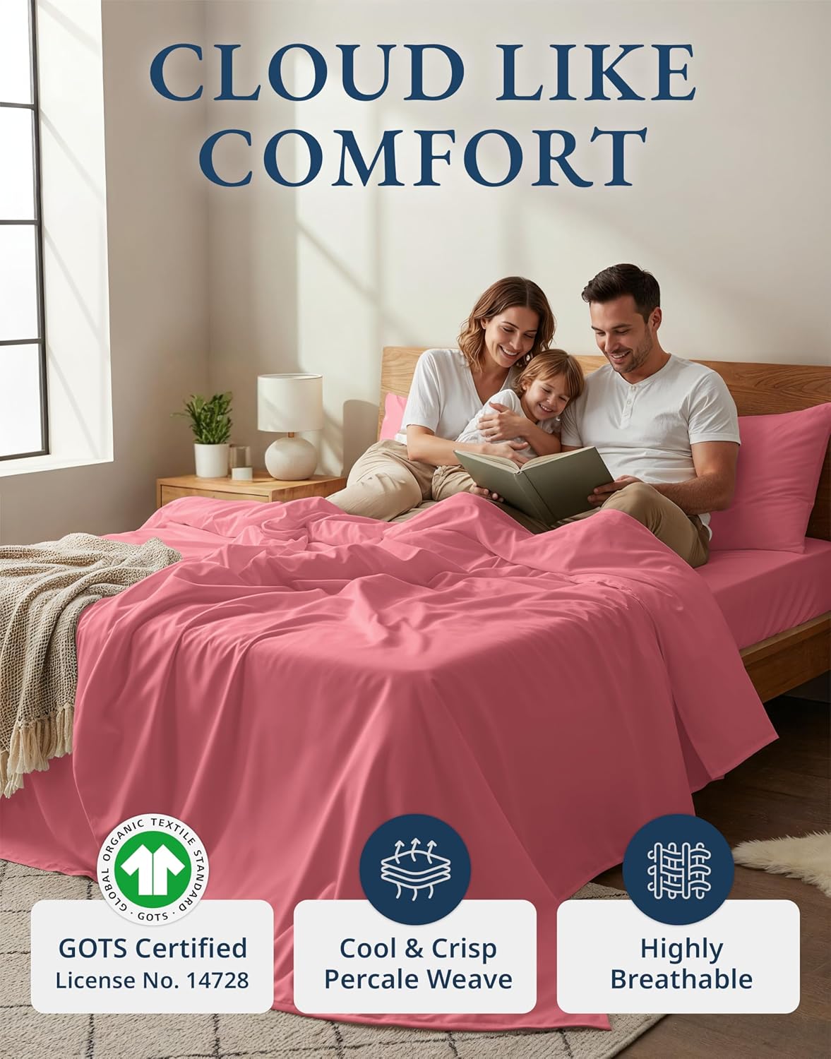 LANE LINEN 100% Organic Cotton King Size Bedsheets - Soft Luxury Hotel-Style Percale Cooling Sheets | Oeko-Tex Certified, Mineral Red