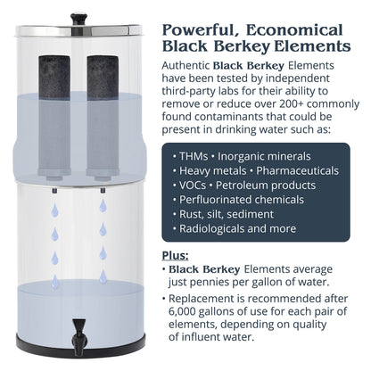 Royal Berkey Gravity-Fed Water Filter System 3.25 Gallon with 2 Black Berkey Elements, 2 PF-2 Fluoride and Arsenic Reduction Elements