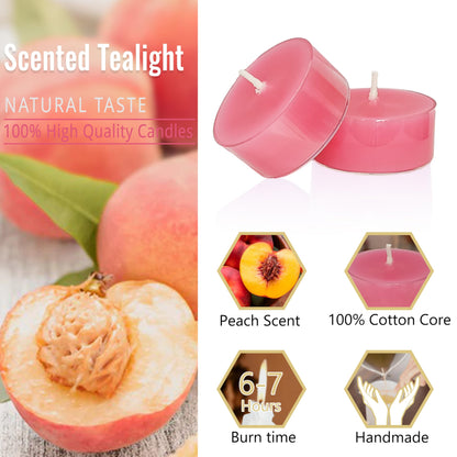 Hot Pink Tea Lights Set of 24, Peach Scented Tealight Candles, Handmade Tea Candles, Long Burning Tealights for Romantic Wedding Home Decor Gift