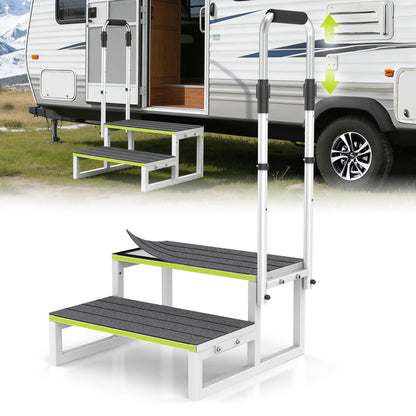 DEPSUNNY RV Step Stool with Handrail, 2 Steps 1 Handrail, Wider Platform, Anti-Slip Mats, Step Stool with Handle for Elderly, Portable RV Stairs for Hot Tub/Camper/Mobile Home/SPA Pool/Pet Stairs