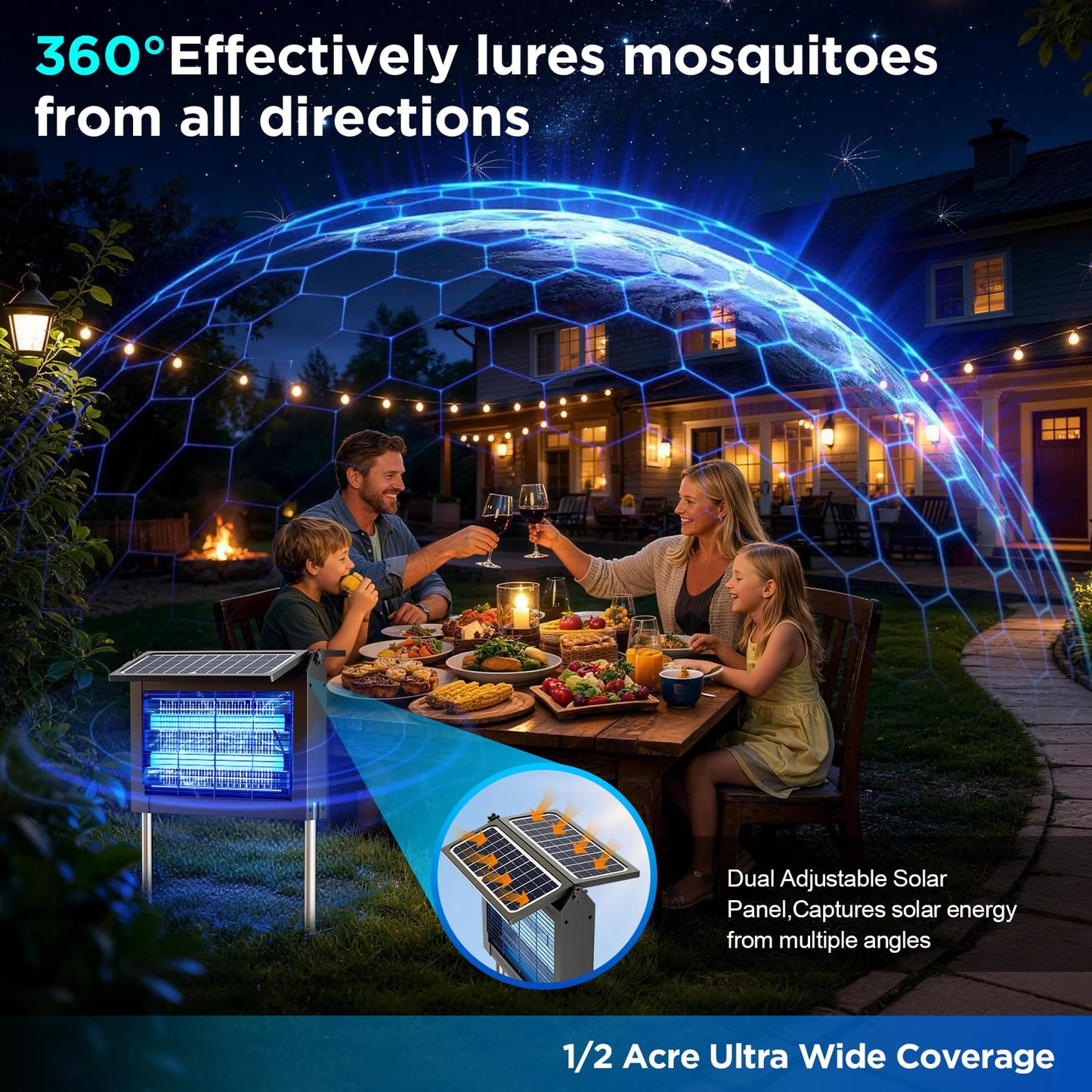 Solar Bug Zapper Outdoor, 4500V Outdoor Mosquito Zapper with Detachable Fold-Down Solar Roof Panel, IPX5 Waterproof Solar Powered Bug Zapper for Patio Yard Garden Backyard Camping, Hanging Stake Use