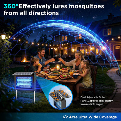 Solar Bug Zapper Outdoor, 4500V Outdoor Mosquito Zapper with Detachable Fold-Down Solar Roof Panel, IPX5 Waterproof Solar Powered Bug Zapper for Patio Yard Garden Backyard Camping, Hanging Stake Use