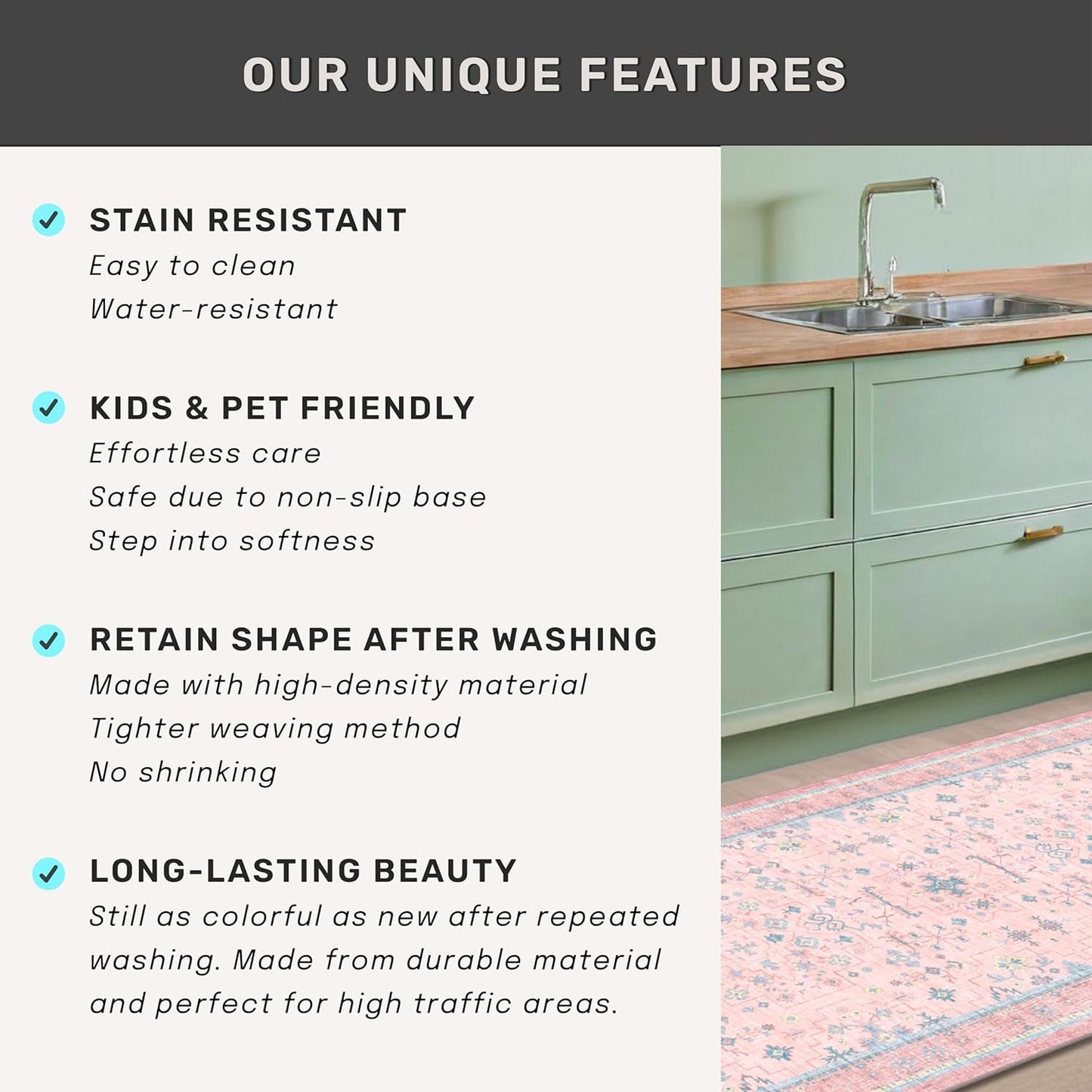Oushak Rugs | Washable 9x12 Pink and Blue Area Rug - Modern Floral Design, Soft Faux Wool, Non-Slip