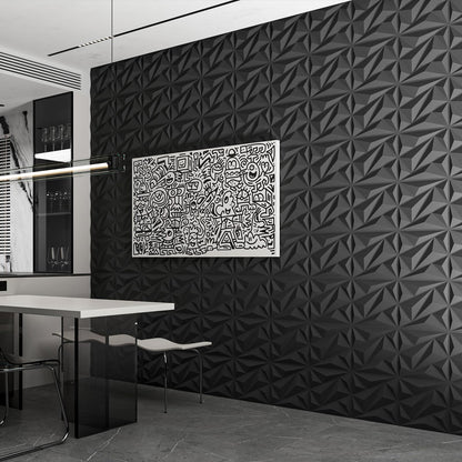 Art3dwallpanels 33 Pack 3D Wall Panel Diamond for Interior Wall Décor, PVC Flower Textured Wall Panels for Living Room Lobby Bedroom Hotel Office, Black, 12''x12'' Cover 32.Sq.Ft.