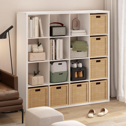 Furinno Cubicle Book Shelf, 16-Cube Bookshelf, Extra Thick Frame Reversible Bookcase with Open Back, 14.6" x 58" x 58", for Living Room, Bedroom, Home Office, White