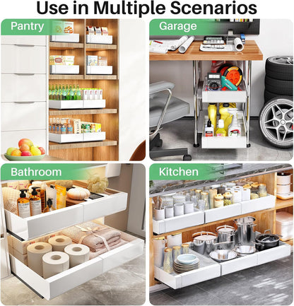 Skiennix Pull-Out Cabinet Organizer - Expandable Heavy-Duty Slide-Out Drawers (12"-20") for Kitchen Storage