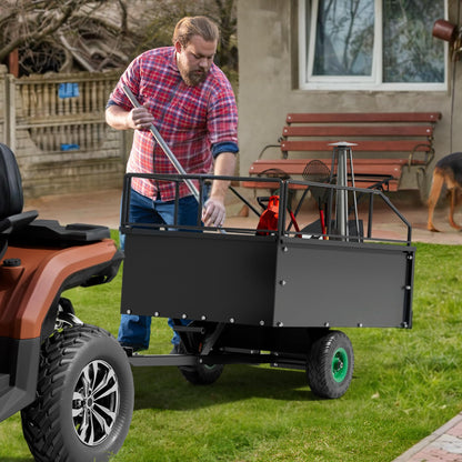 YITAMOTOR ATV Dump Trailer, Heavy Duty Tow Behind Dump Cart, Capacity 750lbs, 15 Cu.Ft., Yard Garden Utility Trailer for Pull Behind Lawn Mower Tractor, Alloy Steel Shelf & Extra 5" Height Guardrail