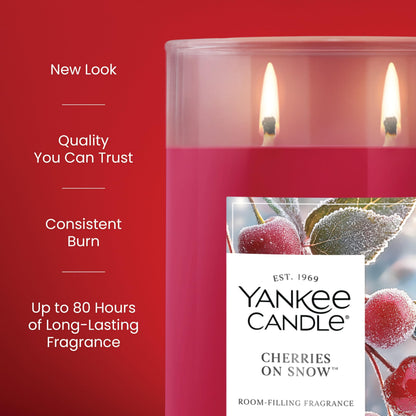 Yankee Candle Large Tumbler Scented Candle with up to 80 Hour Burn Time, Premium Plant Wax Blend for Consistent Burn, 20 oz Tumbler Candle with Room Filling Fragrance, Cherries on Snow