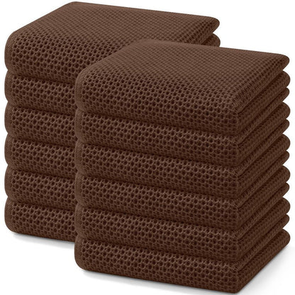 Homaxy 100% Cotton Waffle Weave Kitchen Dish Towels, Ultra Soft Absorbent Quick Drying Cleaning Towel, 13 x 28 Inches, 12-Pack, Coffee