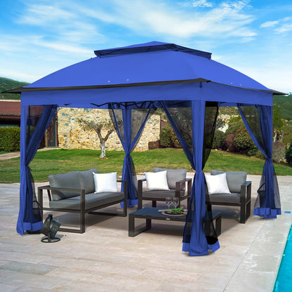 INTER HUT 11x11 Pop Up Gazebo Tent with Mesh Netting, Instant Outdoor Canopy with UPF 50+ UV Protection, Water Resistant, Blue