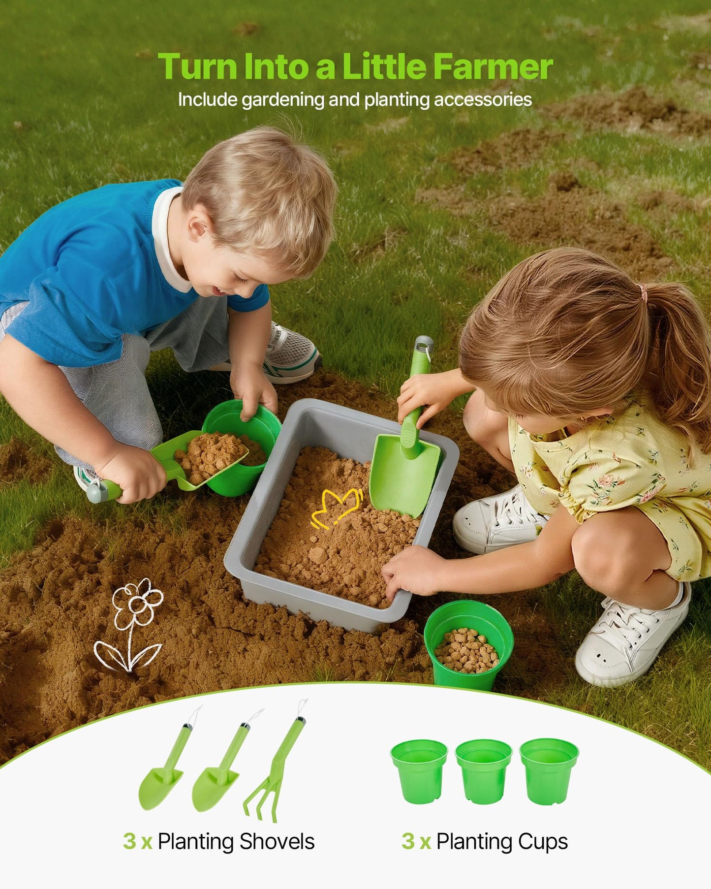 VEVOR Mud Kitchen, Outdoor Mud Kitchen for Kids, Wood Outdoor Play Kitchens with Stoves, Hooks, Double Sinks, Planting Shovels, Spatulas, Cookware Pots and Accessories, Play with Water and Sand