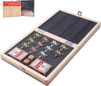 Nice C Horse Race Board Game Horse Racing Game Board Game Set Foldable and Portable with 2 Sets of Cards 2 Dice and 12 Metal Horses (1-Pack)