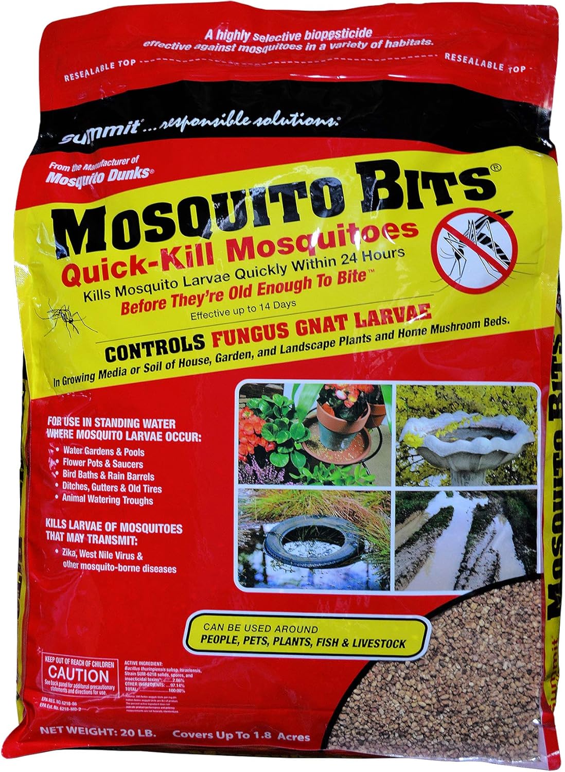 Summit Mosquito Bits - Quick-Kill Biological Control for Mosquitos & Fungus Gnats | 20 lb
