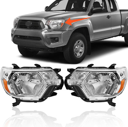 SUPAPRO Pair Headlights For 2012-2015 Toyota Tacoma w/o Bulbs, Halogen Headlamps Chrome Housing, TO2502213, TO2503213