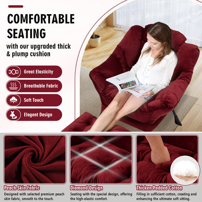 Avocahom Accent Lazy Chair with Ottoman,Leisure Sofa Armchair with Footrest,Oversized Reading Chair for Bedroom,Dorm Room,Living Room,Courtyard,Office,Dusty Rose