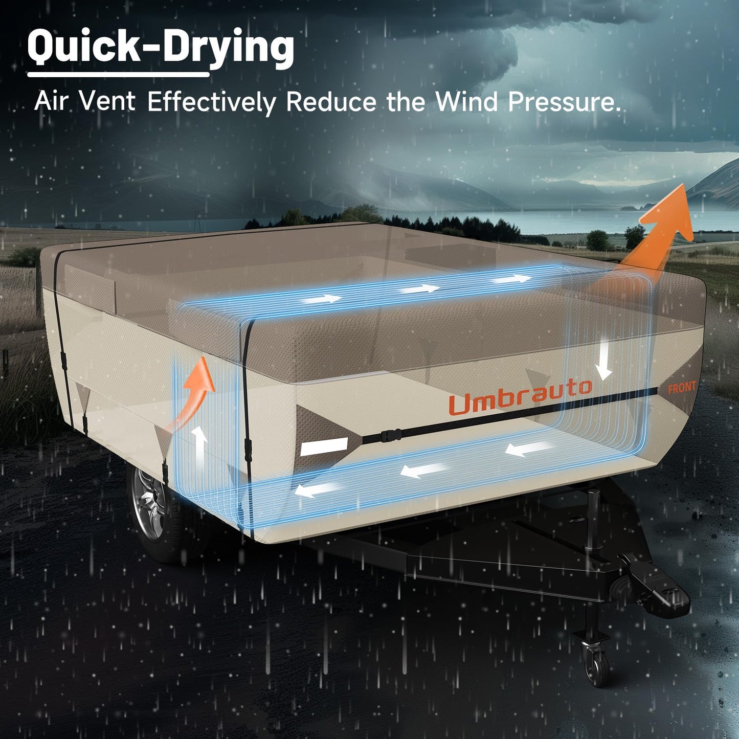 Umbrauto Pop Up Camper Cover 16' ~ 18', Heavy-Duty Waterproof Windproof Folding Tent Trailer – 9-Layer Top, 3-Layer Side, Sun-Resistant, Popup Trailer Cover for All-Weather Protection