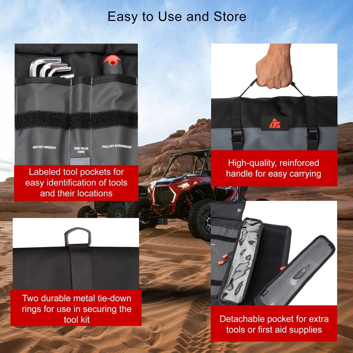 Tusk UTV Tool Roll Kit with Belt Removal Tools Compatible with Can-Am Maverick X3 72 Inch 2017-2026/X3 64 Inch 2021-2026
