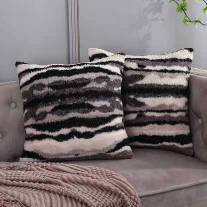 WOKANI Black Faux Fur Fluffy Throw Pillow Covers 20x20 Set of 2 Plush Boho Fuzzy Decorative Cushion Cases Home Indoor Decor Winter Decorations for Couch Bed Sofa,Beige White Grey