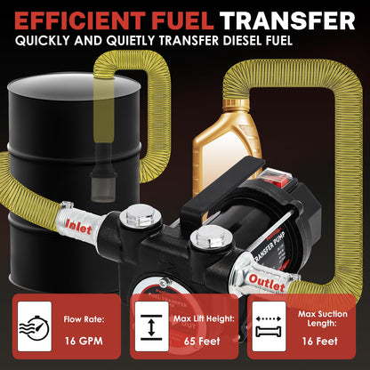 Poafamx 12V DC Fuel Transfer Pump, 16 GPM 600W Self Priming Diesel Transfer Pump, Portable Electric Oil Extractor Pump with High Flow Rate Auto Motor for Diesel Oil