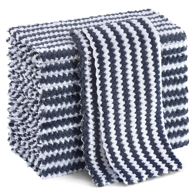 Homaxy 12 Pack Kitchen Dish Cloths, Ultra Soft and Absorbent Dish Towels, Reusable Fast Drying Microfiber Cleaning Cloth, Coral Velvet Wave Design No-lint, 10 x 10 inches, Dark Grey