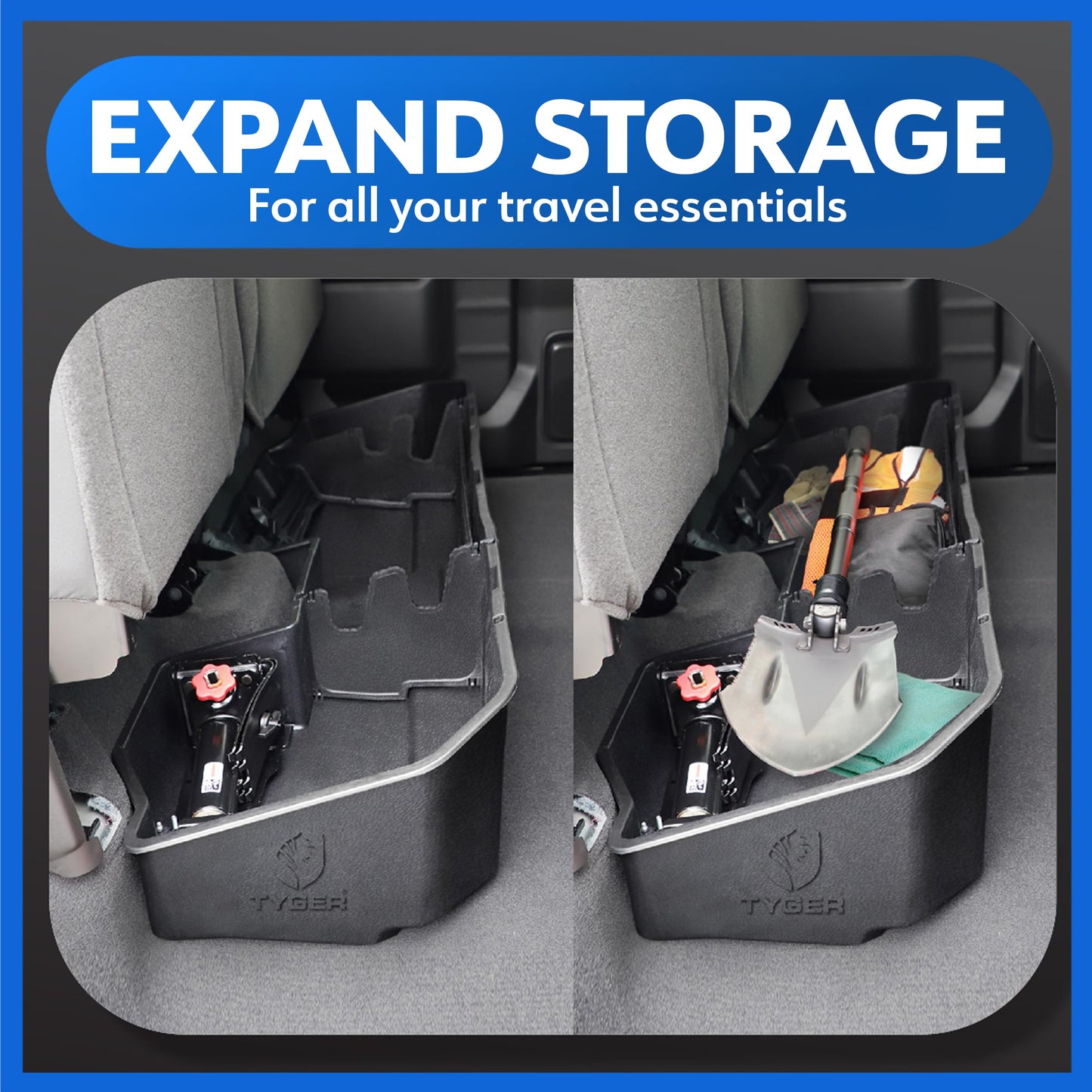 Tyger Auto Rear Under Seat Storage Box Compatible with 2019-2026 Chevy Silverado GMC Sierra 1500; 2020-2026 2500 3500HD Double & Crew Cab, Custom-Fit Cargo Organizer Console | TG-CB5C8838